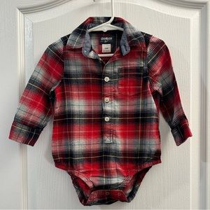 Oshkosh B’Gosh Boys 18 Months Button Front Long-Sleeve Plaid Bodysuit